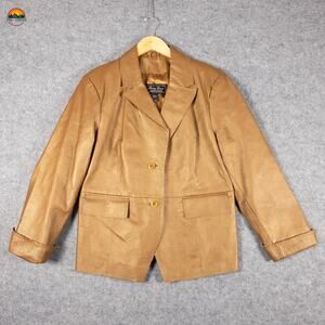 Terry Lewis Button Front Jacket Tan Genuine Leather Collared Women's Size Large